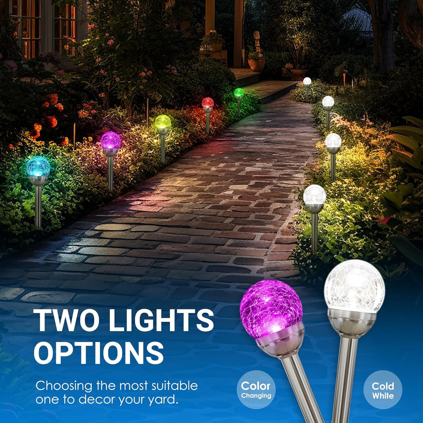 SOLPEX Solar Garden Lights Outdoor, 6 Pack Multi-Color Changing&White 2 Modes Solar Powered Glass Ball Garden Lights, Waterproof for Patio Decoration