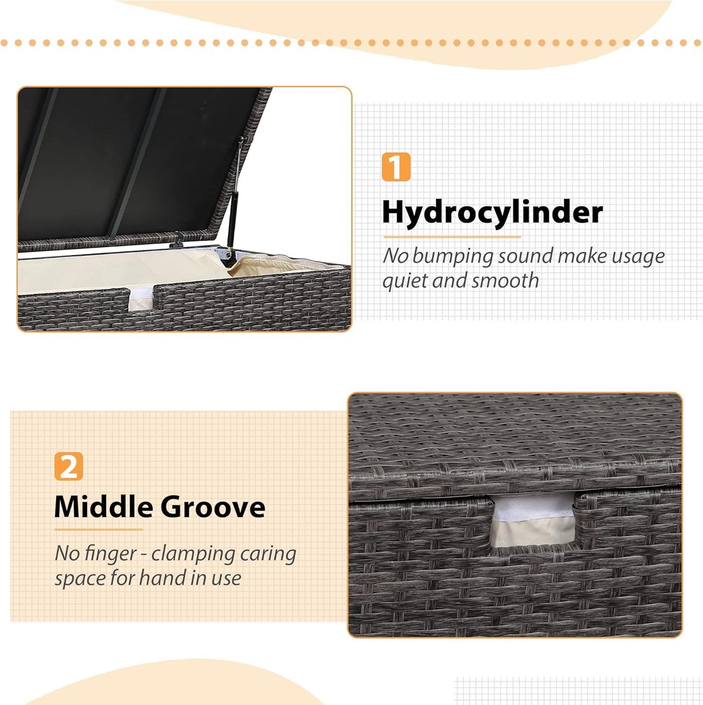 Super Patio Outdoor Patio Storage Box Waterproof, 120 Gallon Large Deck Box Wicker Storage Bin for Cushions, Garden Tools, Gray