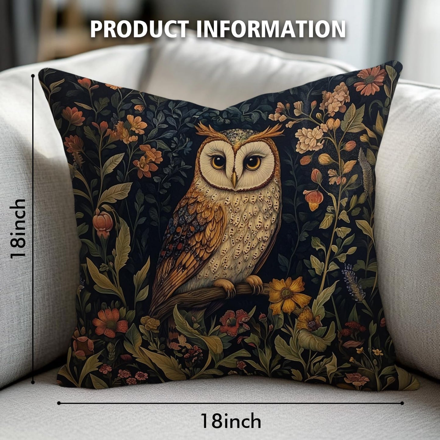 YOU FOUND ME William Morris Abstract Vintage Floral Velvet Owl Design Throw Pillow Covers Home Decor, Retro Art Deco Pillowcase Cushion Cover for Bed Sofa Living Room, Square 18x18inch (Brown-Owl)