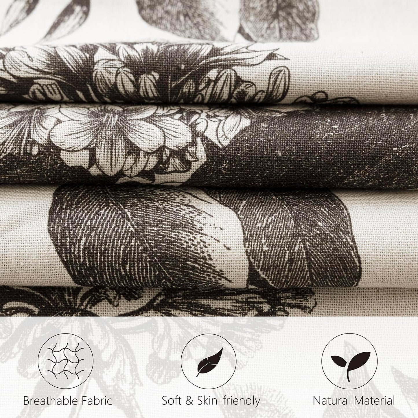 Foindtower Set of 2 Linen Floral Vintage Throw Pillow Covers Neutral Accent Print Decorative Cushion Covers Farmhouse Boho Home Decor for Sofa Chair Couch Bedroom Living Room Outdoor,24×24 Inch,Black