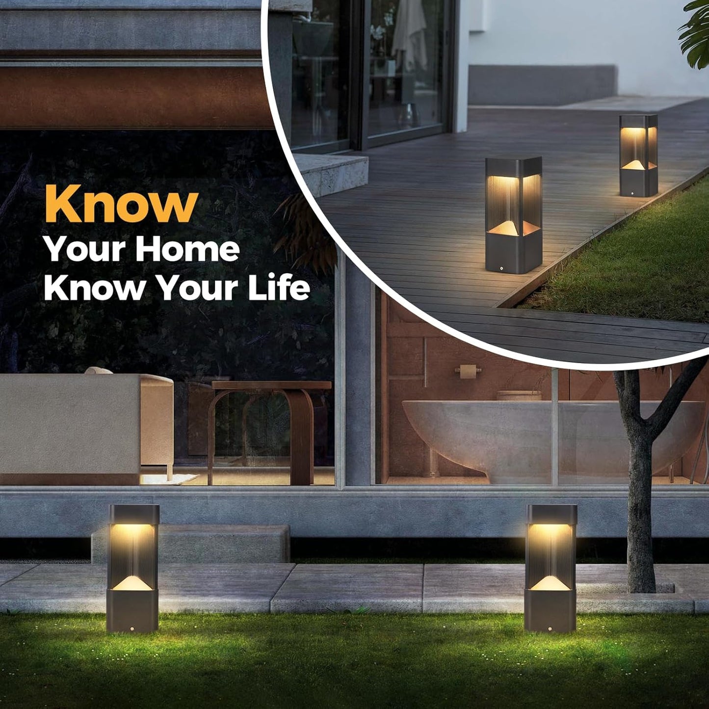 3000K Pathway Lights Black Landscape Path Light Outdoor Waterproof Garden Floor Lamp Modern Walkway Lights LED Warm Light Bollard Lighting Hardwired Aluminum Lawn Post Lights for Entrance Patio Porch