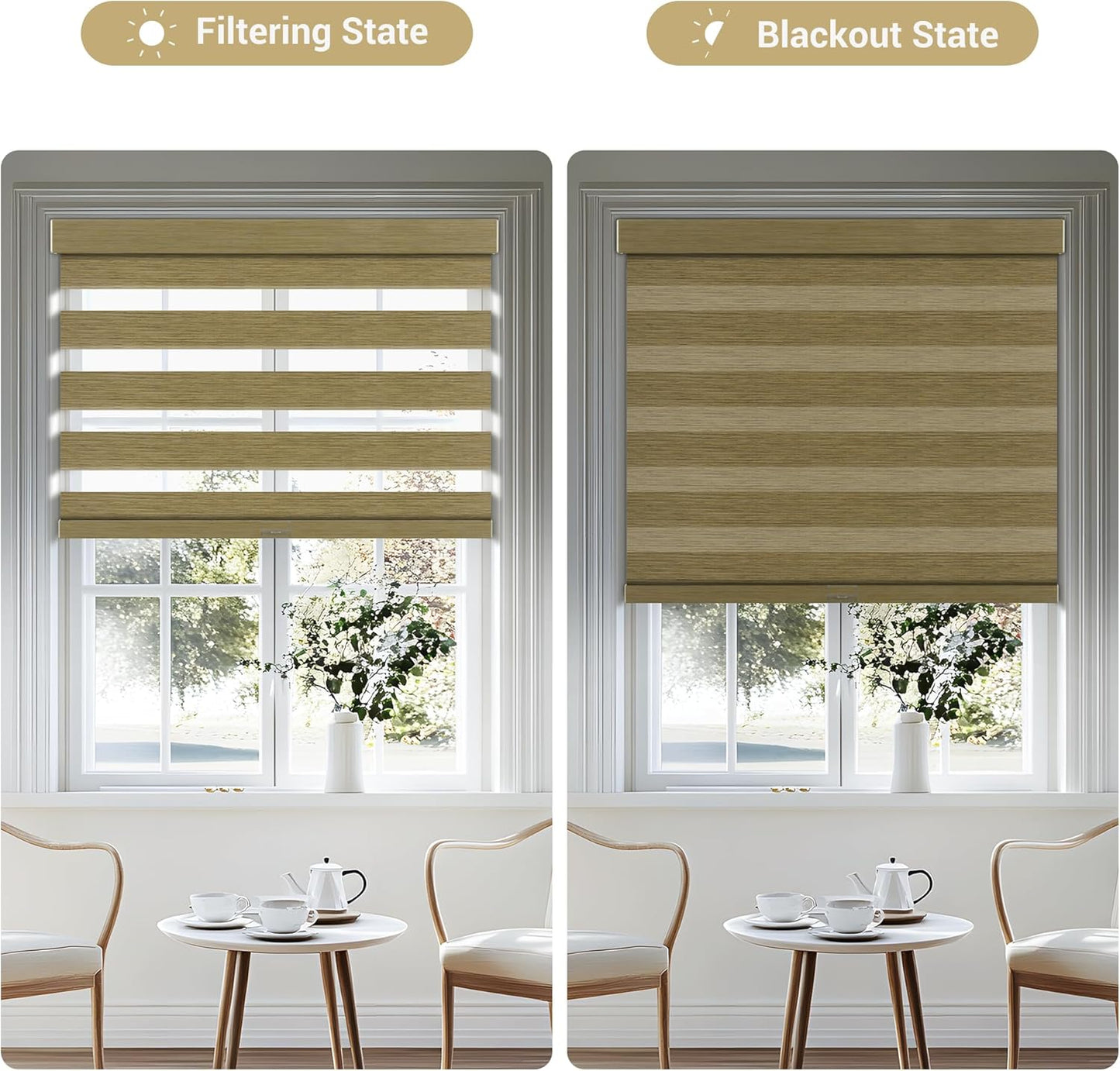 Cordless Zebra Blinds for Windows, Blackout Interior Blinds,Easy to Install,UV Protection,for Offices and Home,Custom Roller Shades, Mousse Light Bown,81" W x 64" H