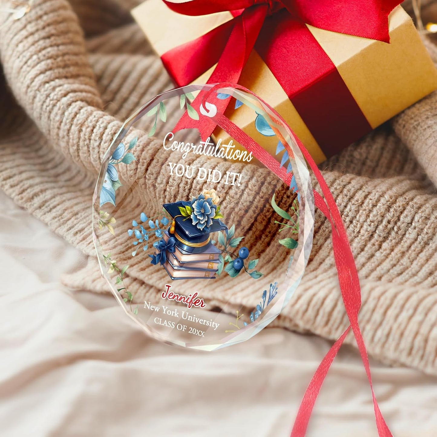 Personalized Graduate Glass Christmas Ornament, Class of 2025 Graduation Picture Ornament Gift for Congrats Son Daughter Friends, Custom Name School Graduation Ornaments Gifts