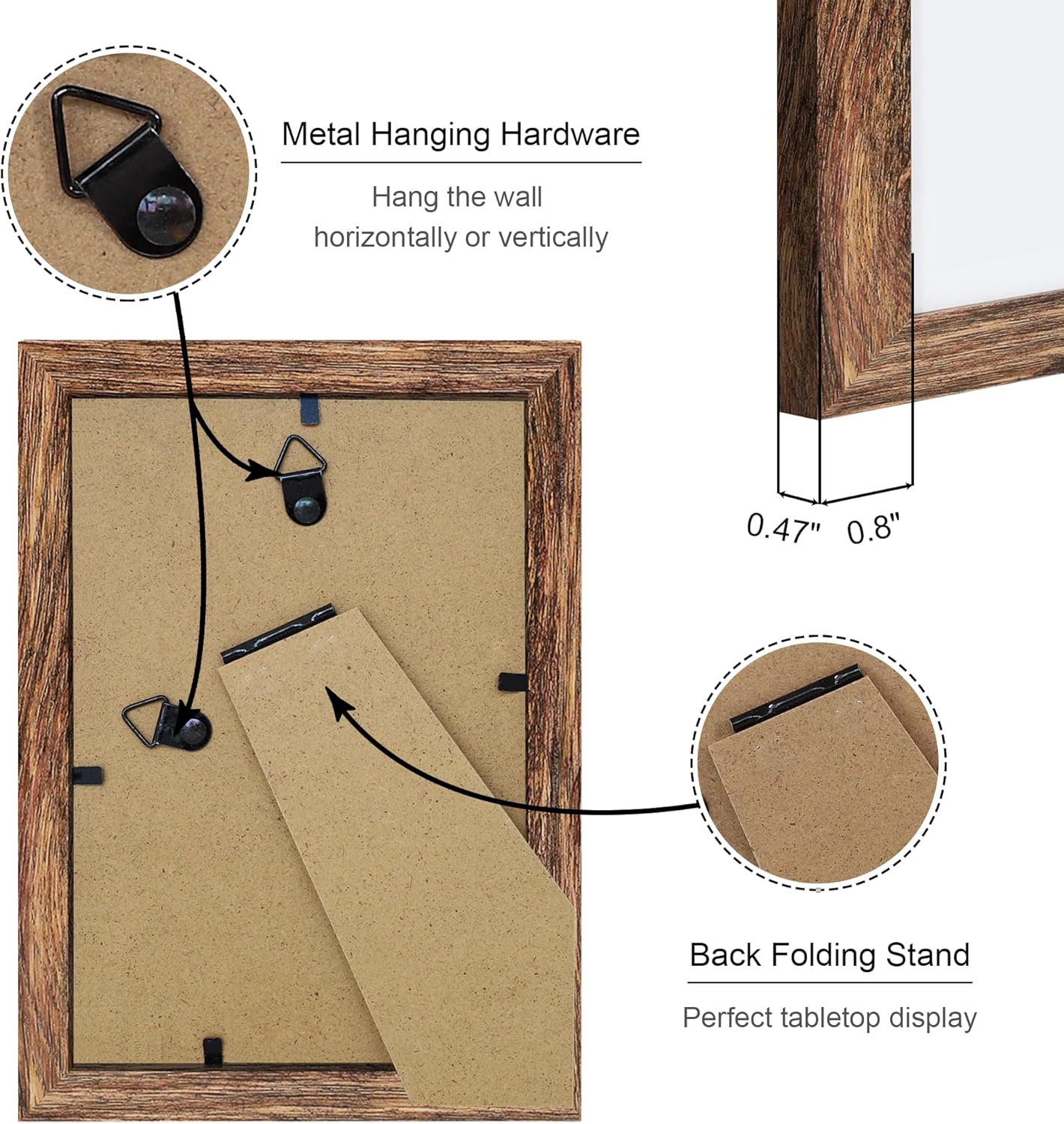 4x6 Picture Frame Set of 4, 4 x 6 Wood Photo Frames with Mat for 3.5x5, Natural Wooden Frame with Real Glass Cover for Wall and Tabletop Display,Rustic Brown