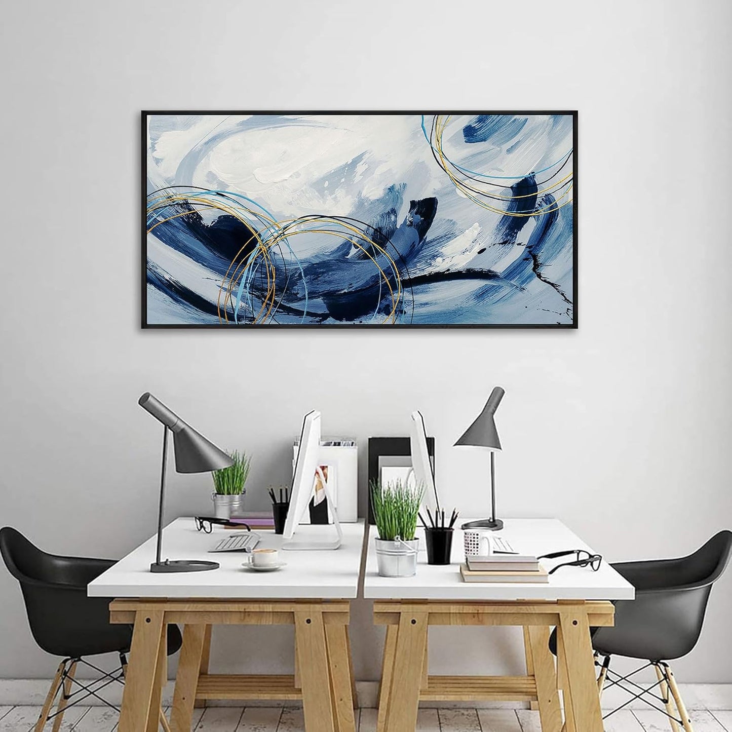 yiijeah Bedroom Wall Decor - Wall Hanging Decor Wall Pictures for Living Room Home Sign Horizontal Wall Art Dining Room Blue and Gray Bathroom Decoraciones Para Sala