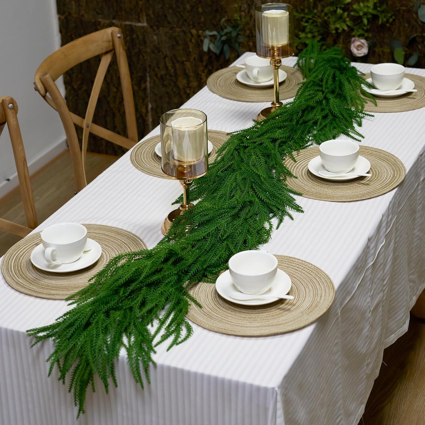 6FT Artificial Norfolk Pine Garlands, Real Touch Winter Christmas Pine Tree Wreath, Green Artificial Greenery Garland for Christmas Holiday Seasonal Indoor Home Decor Mantle