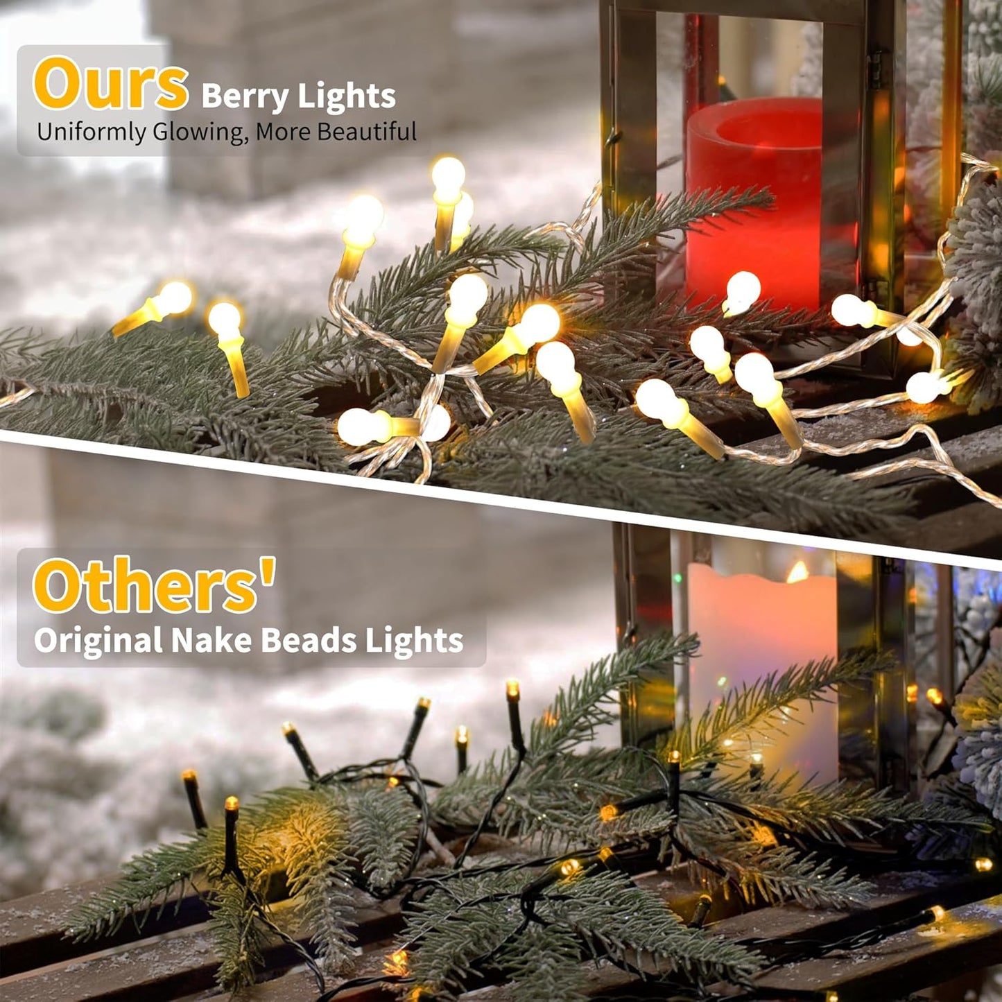 Brizled LED String Lights, 66ft 200 LED Christmas Lights, 8 Modes Soft White String Lights, Indoor Berry String Lights, Christmas Lights with Timer, Xmas Tree Lights for Wedding Party Room, Clear Wire