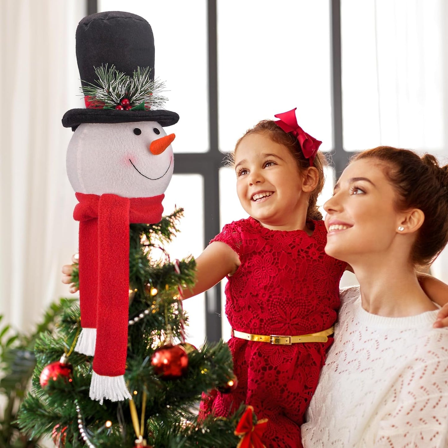 Christmas Tree Topper Snowman – Cute Hugger Santa Xmas Snowman Tree Topper, Christmas Tree Decoration for Holiday & New Year, Fits 4–7.5 FT Christmas Trees
