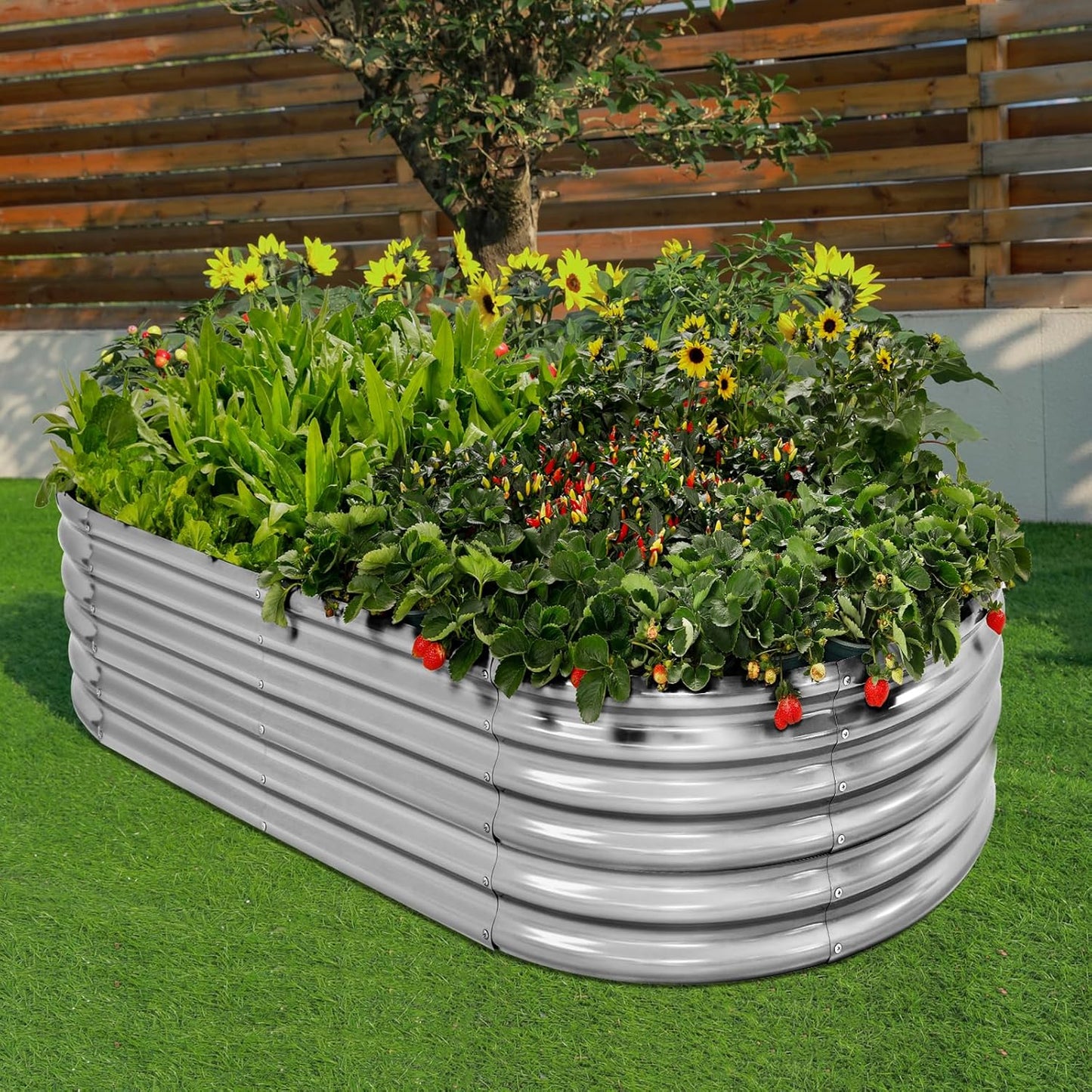 Land Guard 4×2×1.5ft Galvanized Raised Garden Bed Kit, Galvanized Planter Garden Boxes Outdoor, Oval Large Metal Raised Garden Bed for Vegetables……… (Classic Silver