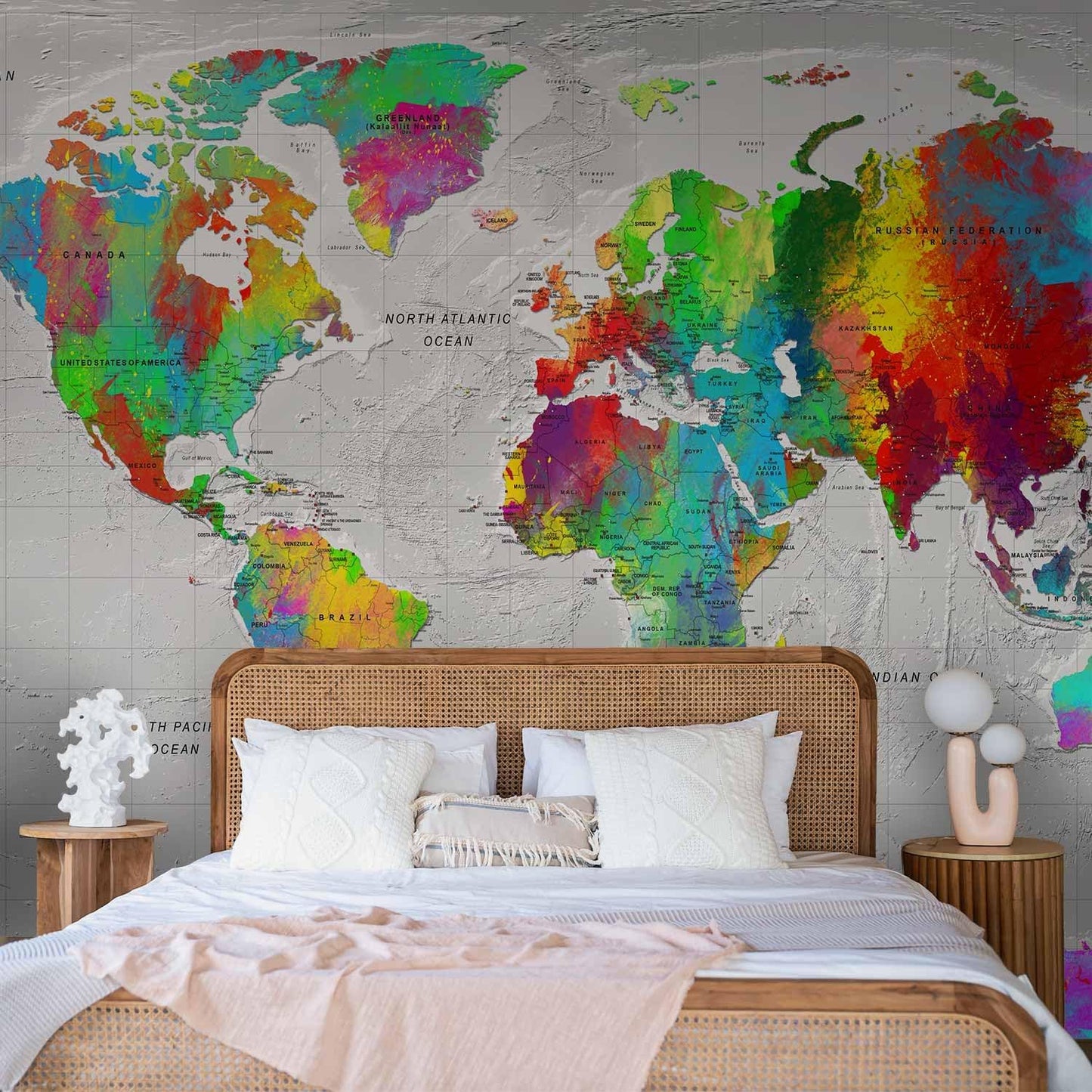 artgeist Premium Wall Mural World Map 177x124 in - XXL Non-Woven Wallpaper Fleece Wall Decor Photo Print Picture Image Design Home Map of The World k-A-0128-a-a