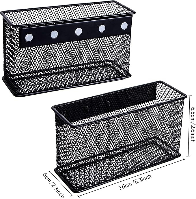 dedoot Magnetic Basket for refrigerator Storage Pencil Holder Basket Mesh Black Strong Magnetic Pen Holder for Refrigerator ,Whiteboard, Locker, Home and Office Organizer, 6.3x2.3x3.6inch,2 Pack