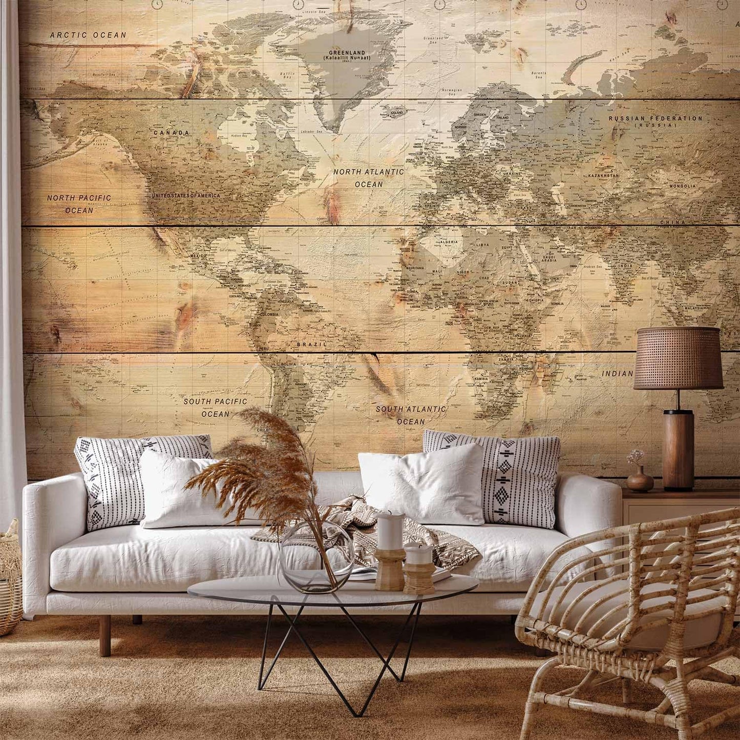 artgeist Wall Mural World Map 154x110 in - XXL Peel and Stick Self-Adhesive Wallpaper Removable Large Sticker Foil Wall Decor Print Picture Image Design Map of The World k-A-0218-a-a