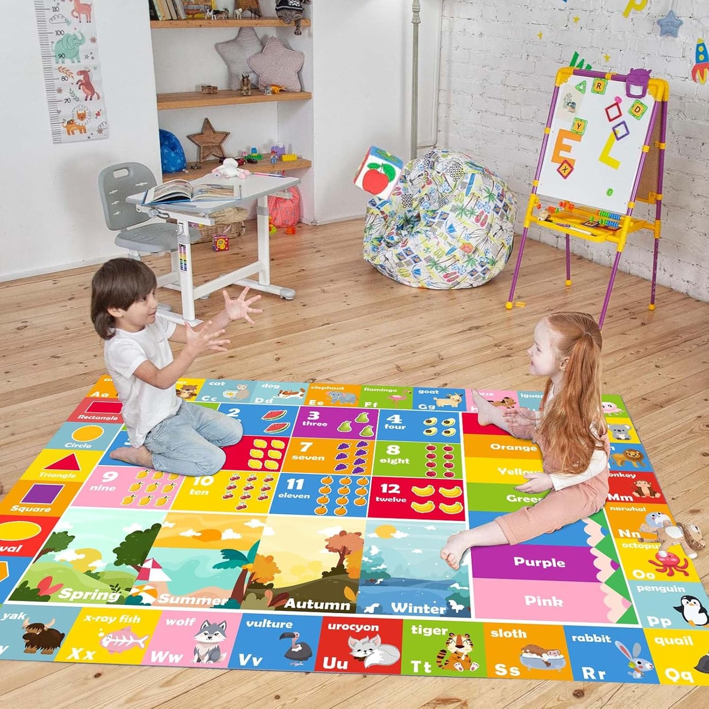 Kids Rug ABC Rug, Play Mat for Kids Playroom ABC Educational Area Rug for Playroom Classroom Elementary Preschool Rugs wtih Numbers Animals (3.3x4.9ft)