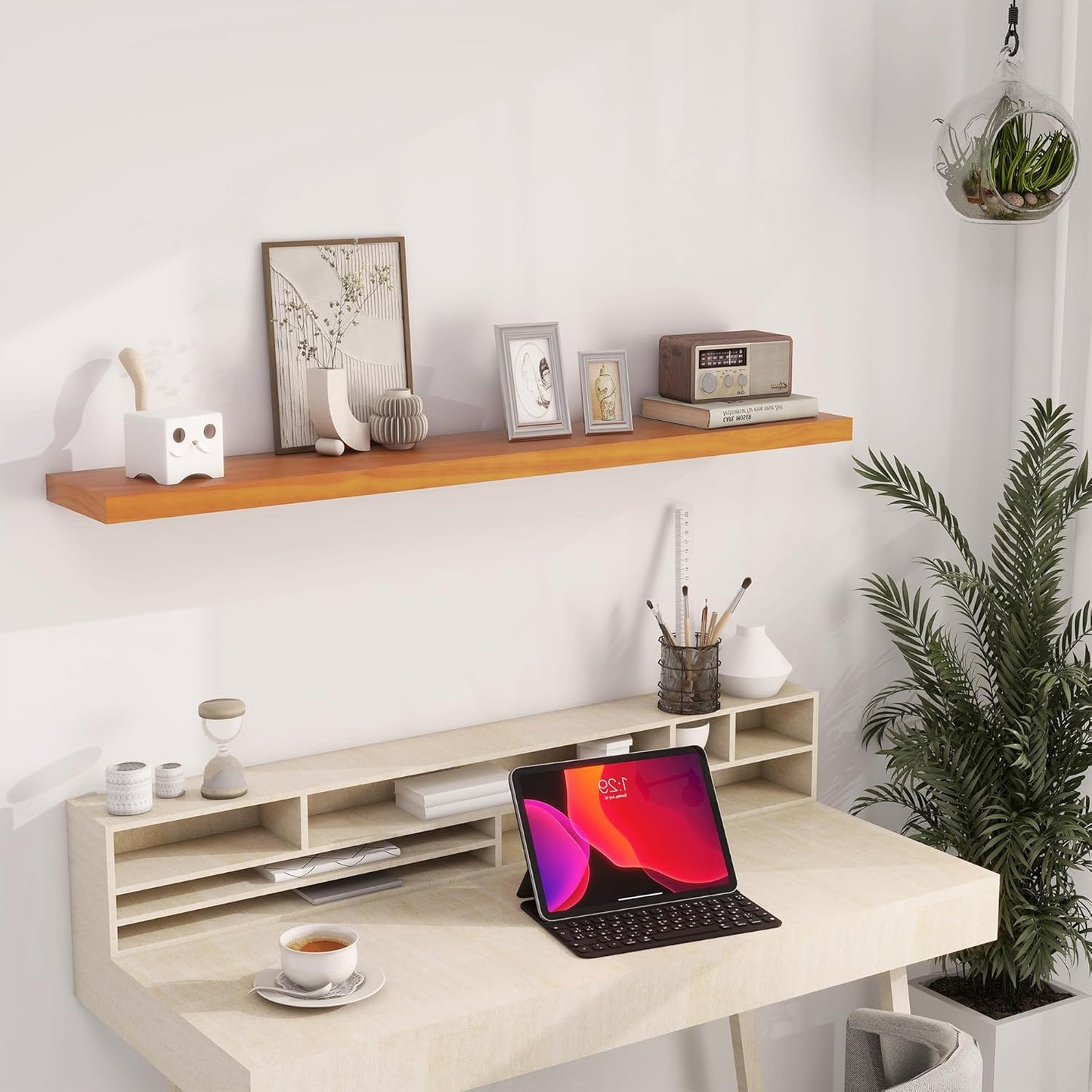 Light Brown Wooden Floating Wall Shelves 48 Inches Long x 8”x 1.4” Shelf Floating Rustic Farmhouse Decor, Heavy Duty Shelf Hold 100 lbs, Wall Shelves for Bathroom Living Room Kitchen Bedroom Office