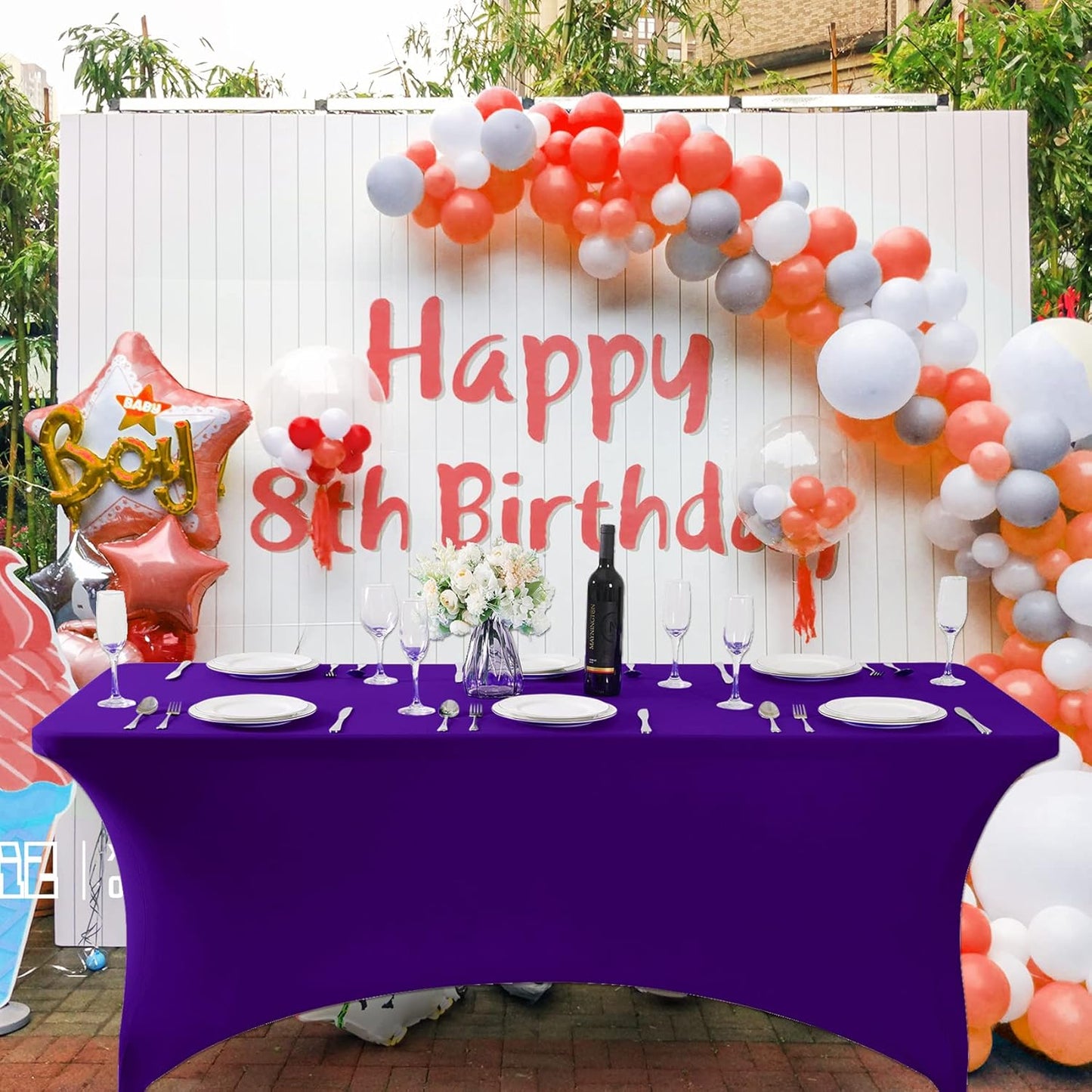 SuperO 2Pack Waterproof Spandex Table Cover for 4FT Table Universal Fitted Stretch Tablecloth for Party, Banquet, Wedding and Events-Purple