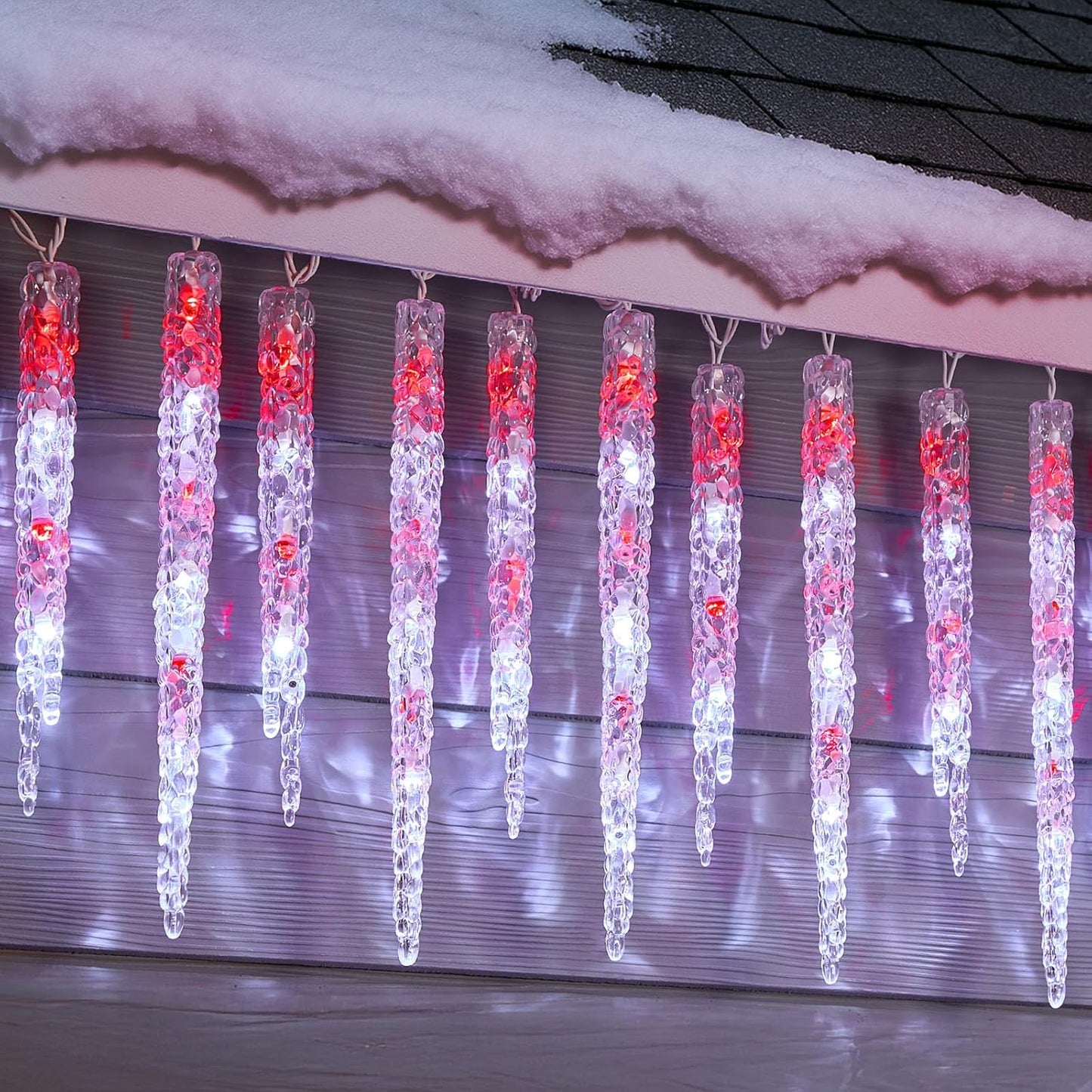 Minetom Icicle Lights Outdoor with Clips, 20ft 100 LED 20 Tubes Twinkling Crystal Icicle String Lights, Connectable Waterproof Hanging Christmas Decorations Plug in for Outdoor, Red and White