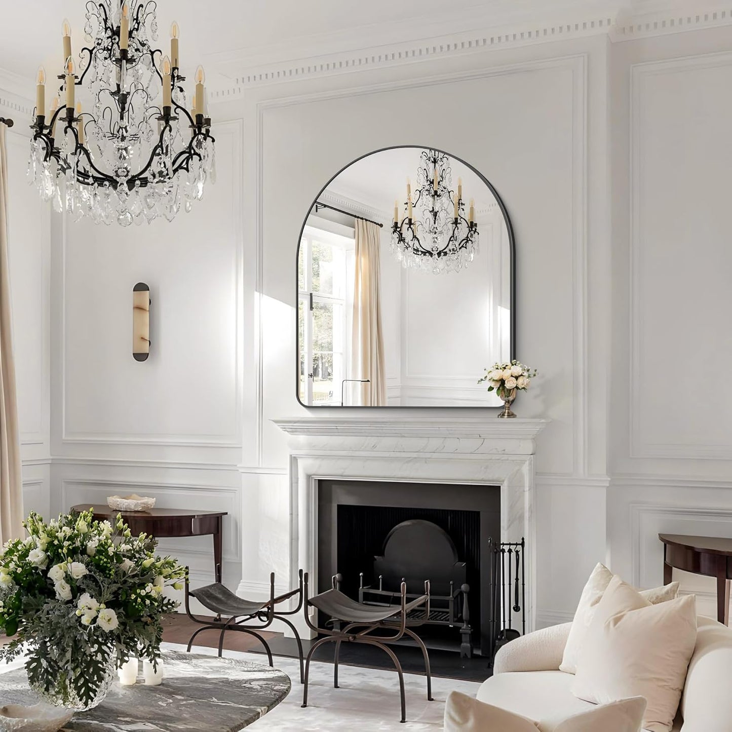 Arched Bathroom Mirror, 40"x48" Black Arched Mirror for Bathroom, Wall Mounted Mirror, Black Vanity Wall Mirror w/Metal Frame for Bedroom, Entryway, Living Room, Vertically Hanging