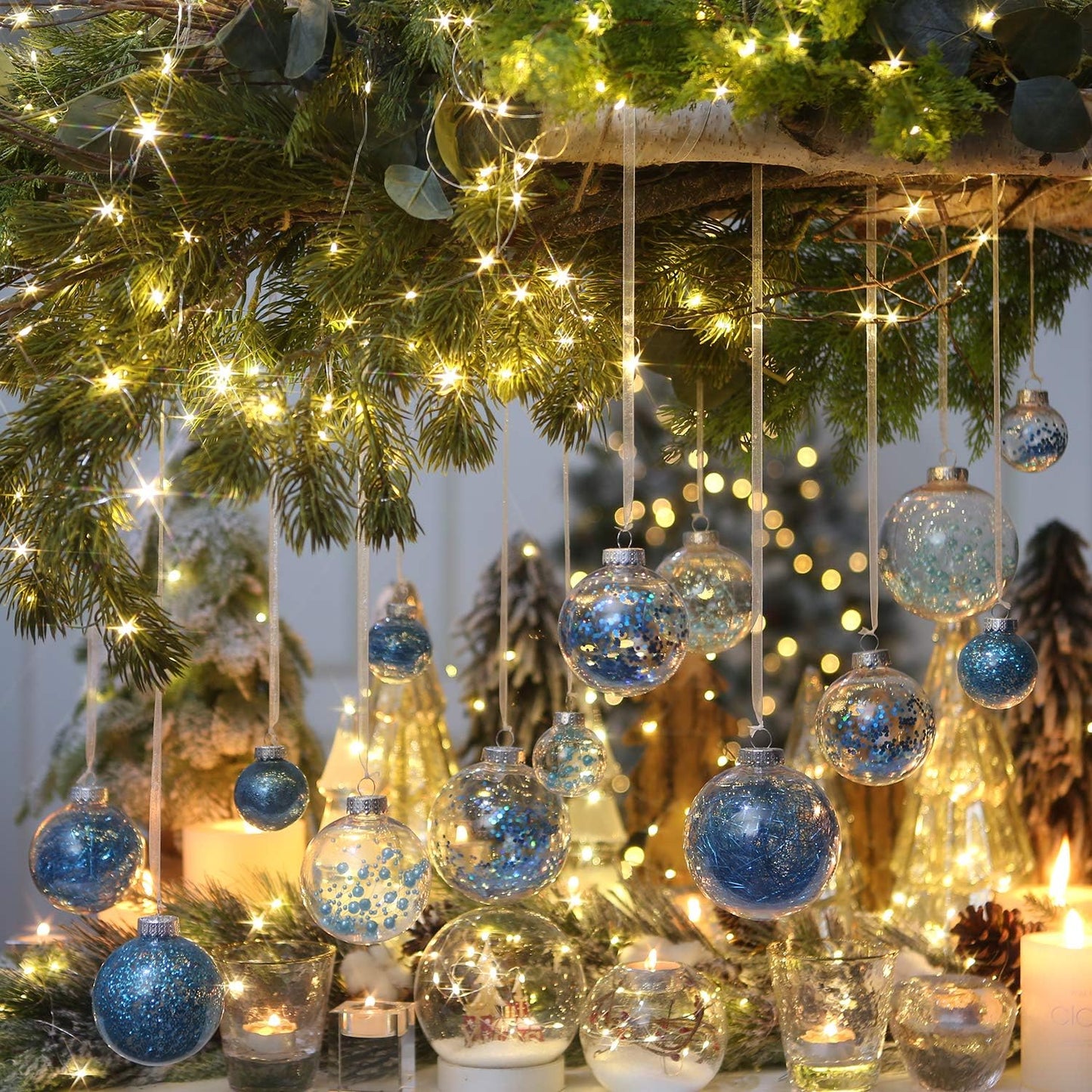 Sea Team Shatterproof Clear Plastic Christmas Ball Ornaments Decorative Xmas Balls Baubles Set with Stuffed Delicate Decorations (50mm/1.97"/30-Pack, Babyblue)