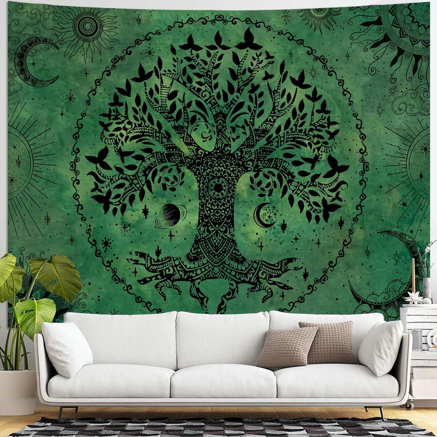 Lunerfex Tree of Life Mandala Tapestry Boho Tapestry for Bedroom Green Tapestries Wall Hanging Living Room Wall Art and Home Decor 60x80