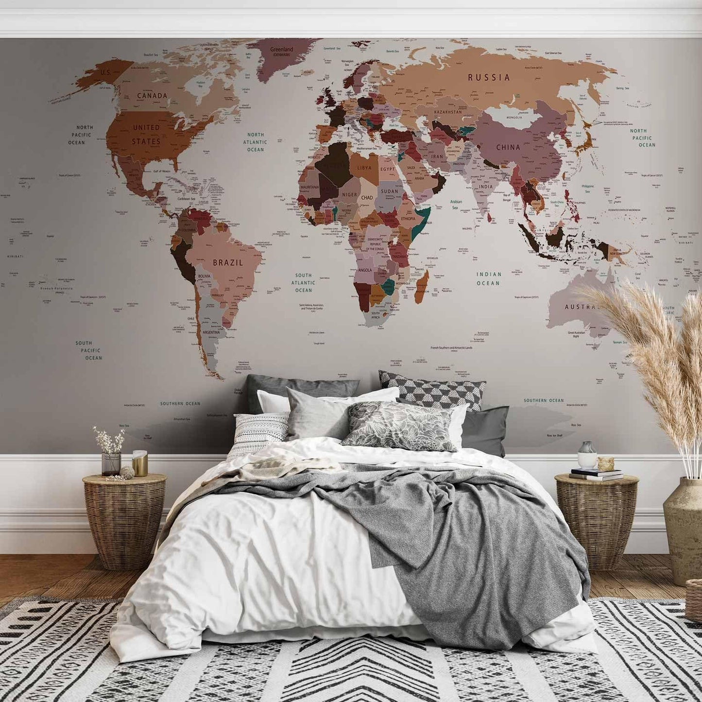 artgeist Premium Wall Mural World Map 177x124 in - XXL Non-Woven Wallpaper Fleece Wall Decor Photo Print Picture Image Design Home Map of The World k-B-0001-a-d