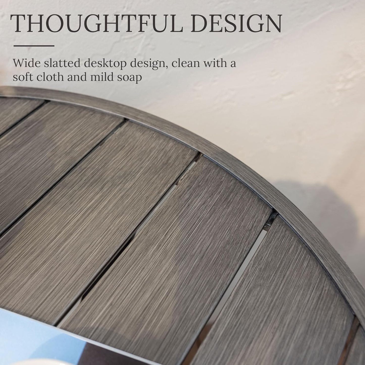 VICLLAX 35.5" Round Outdoor Bar Table, Bar Height Patio Table with Adjustable Umbrella Hole for Balcony, Grey Wood-Like