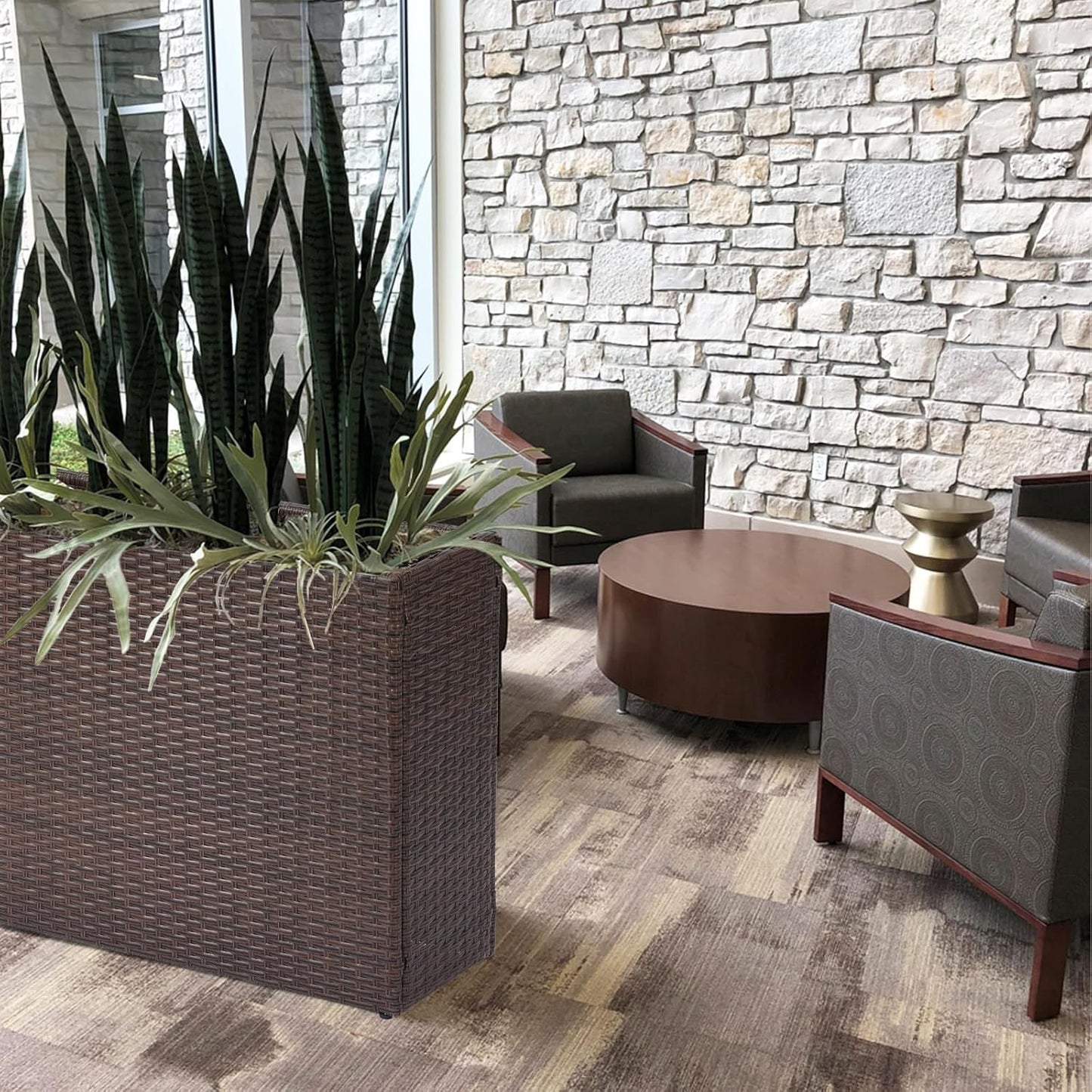 SUNNYPARK Tall Rectangular Planter with Removable Liner, All-Weather PE Rattan Large Modern Planters Indoor Outdoor Flower Plant Pots Garden Box Patio Yard Front Porch Deck