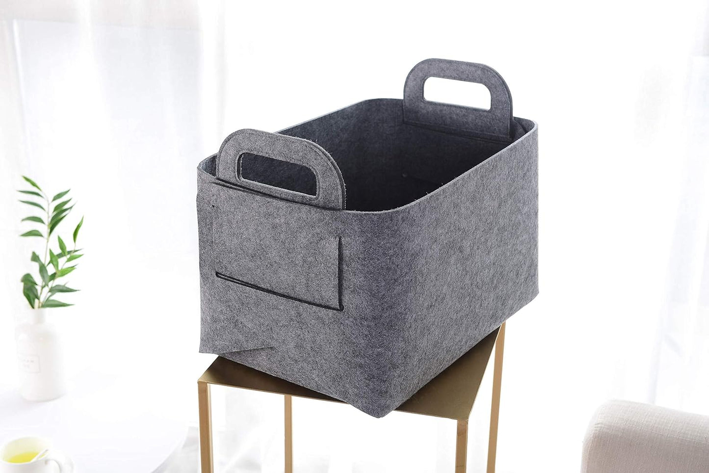 Minoisome Storage Basket Felt Storage Bin Collapsible& Convenient Box Organizer with Carry Handles for Office Bedroom Closet Babies Nursery Toys Laundry (Gray, 15.7inch（L）×11inch（W）×10inch（H）)