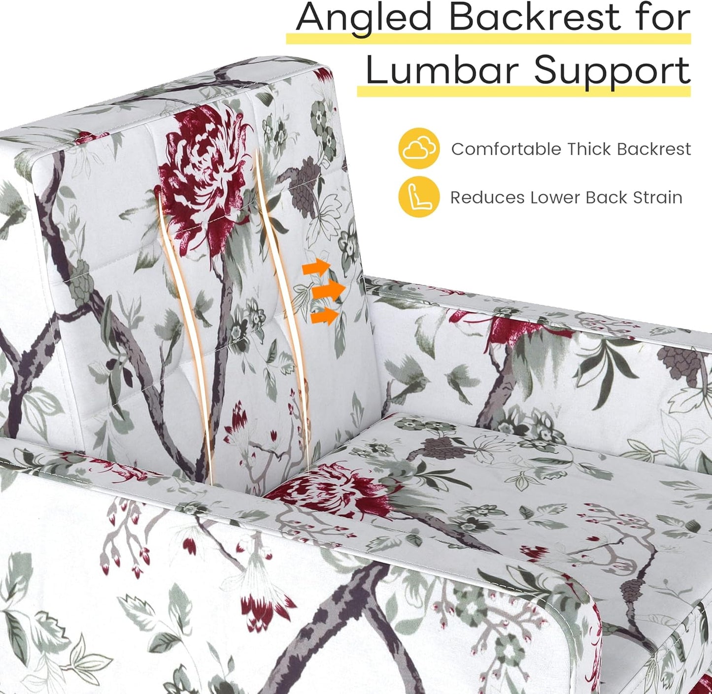 Kromax Mid-Century Modern Accent Chair for Living Room, 496 Lb. Weight Capacity, Dual Armrests, Comfy Extra Large Seat, Timeless Style Perfect for Reading & Relaxing, Red Floral