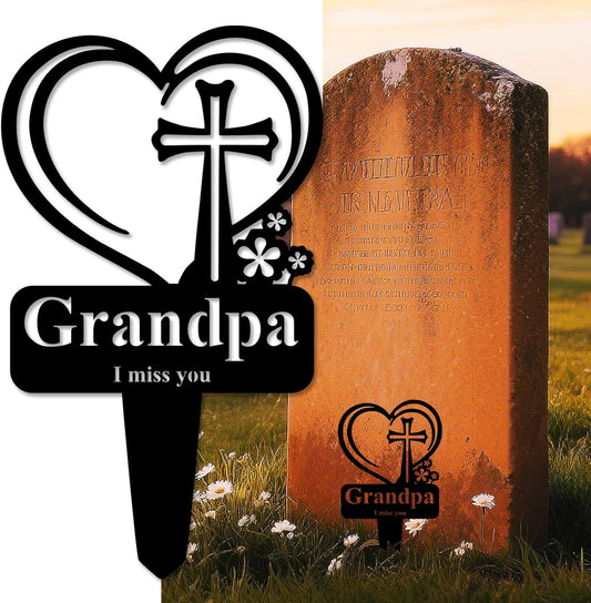 Grandpa Memorial Grave Stake, Cemetery Decorations for Grave Markers 12.5 x 7.2 inch Heart Metal Sympathy Stakes Graveside Plaque Decor Sign for Grandpa Graves, Yard, Garden - Black-Grandpa