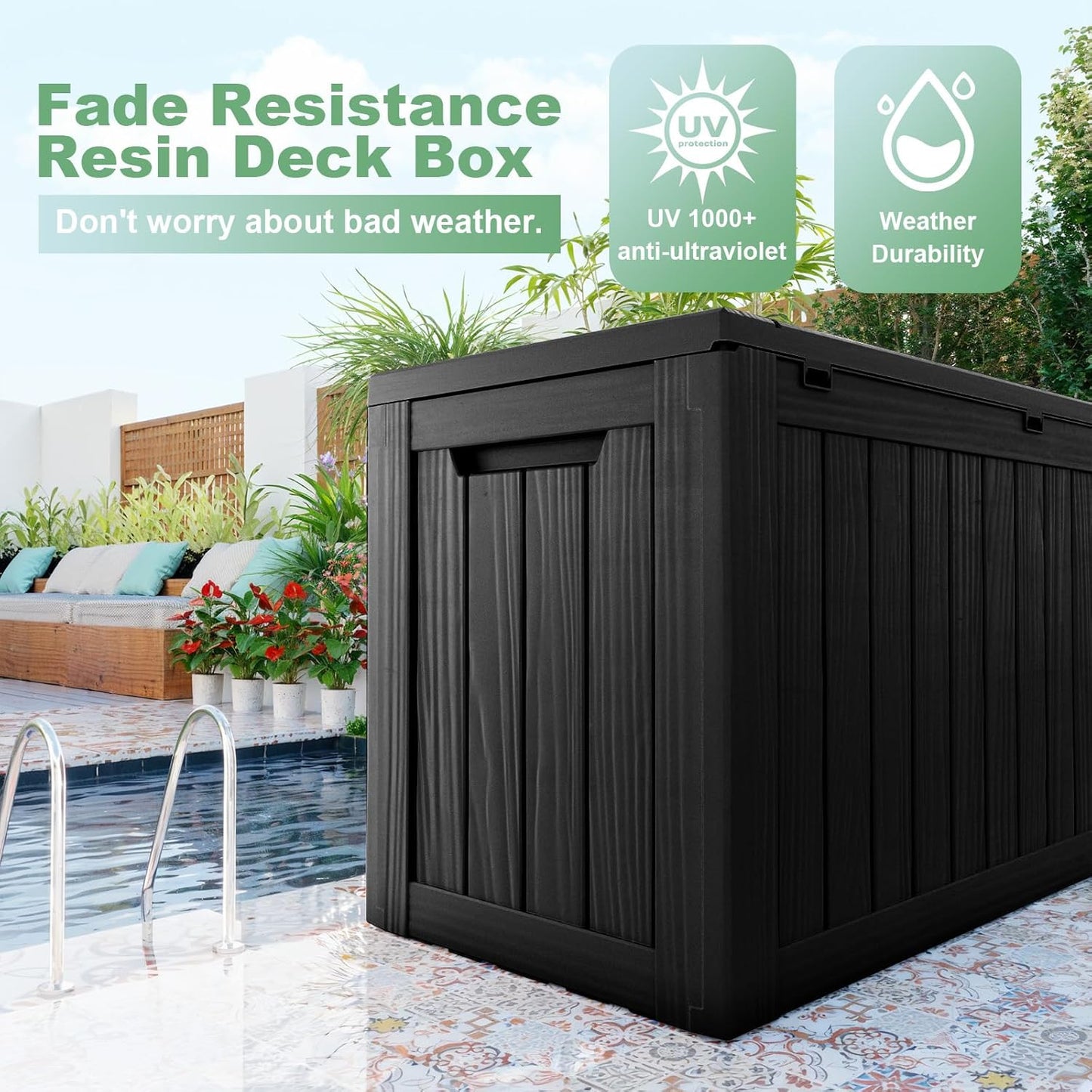 DRATO 80 Gallon Deck Box, Outdoor Storage Box for Patio Furniture, Patio Cushions, Gardening Tools, Pool Supplies 480lbs Weight Capacity,Waterproof Resin Storage Boxes