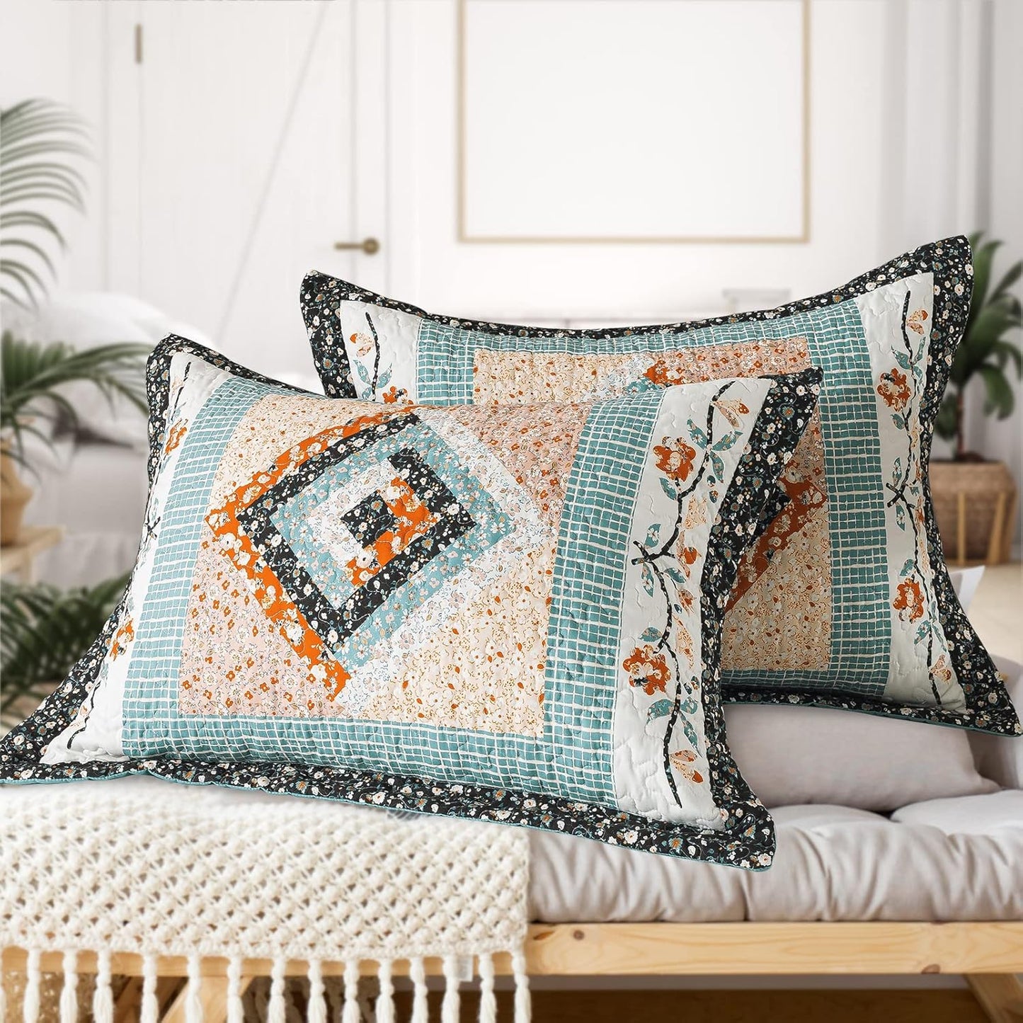 VAPUTAR Quilt King Size Bedding Set - 3 Pieces King Quilt Bedding Set, Boho King Size Quilt, Lightweight Reversible Coverlet Bedspread for Farmhouse Bedroom (Floral)