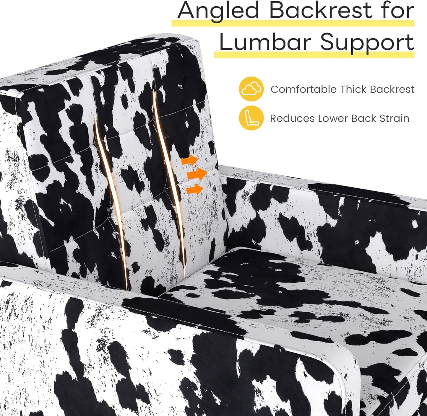 Kromax Mid-Century Modern Accent Chair for Living Room, 496 Lb. Weight Capacity, Dual Armrests, Comfy Extra Large Seat, Timeless Style Perfect for Reading & Relaxing, Cow Pattern