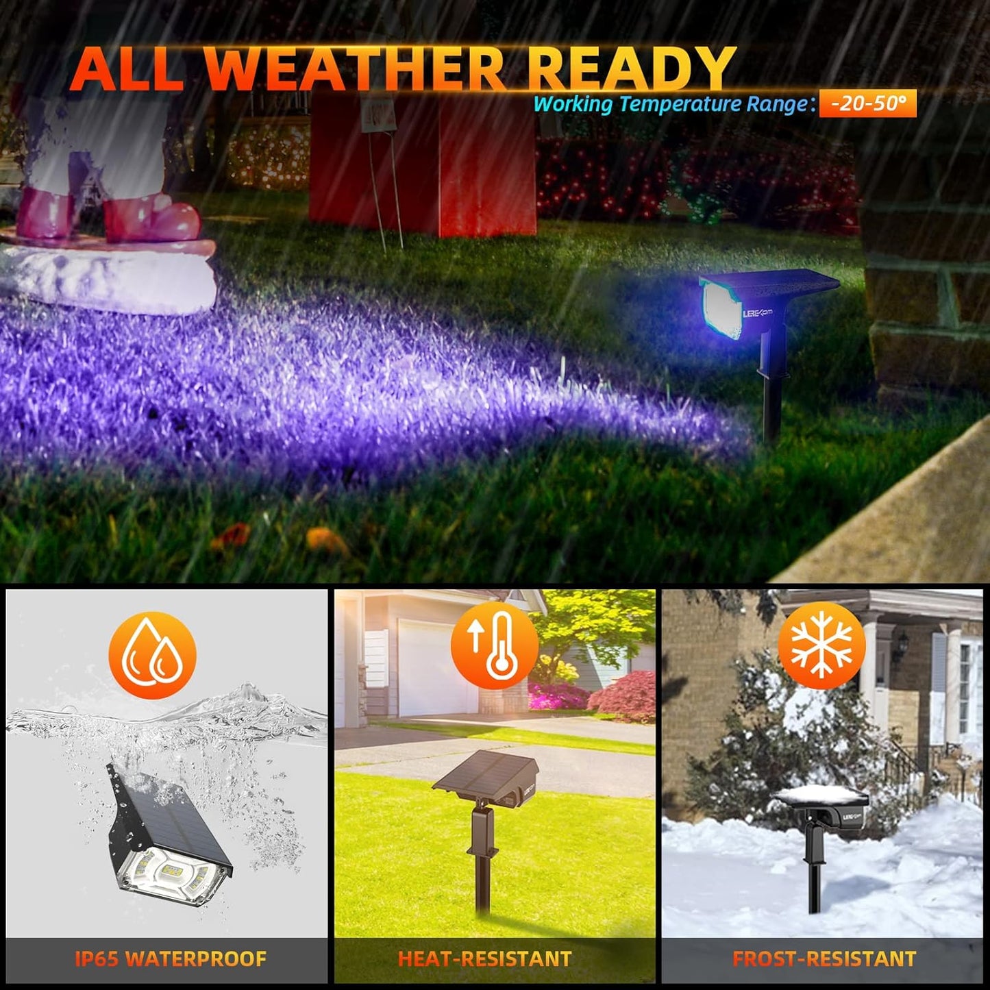 Solar Outdoor,40 LEDs Color Changing RGB Solar Landscape Path Lights,USB & Solar Powered Multicoloured Spotlights,14 Colors Auto Cycling Spotlights for Yard,Garden,2 Pack