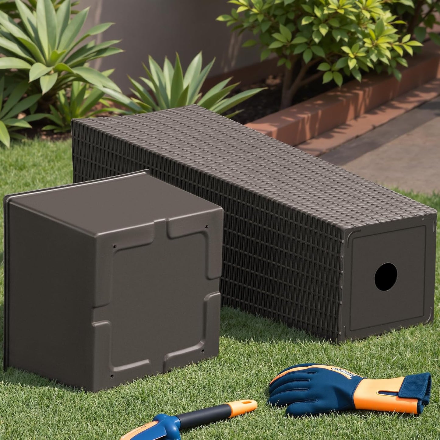 Devoko Resin Tall Planters for Outdoor Plants Set of 2, Large Taper Outdoor Planter Pots with 4 Drainage Holes, Flower Pots Modern Decor for Porch, Patio, Backyard, Home Garden (Brown, 32")