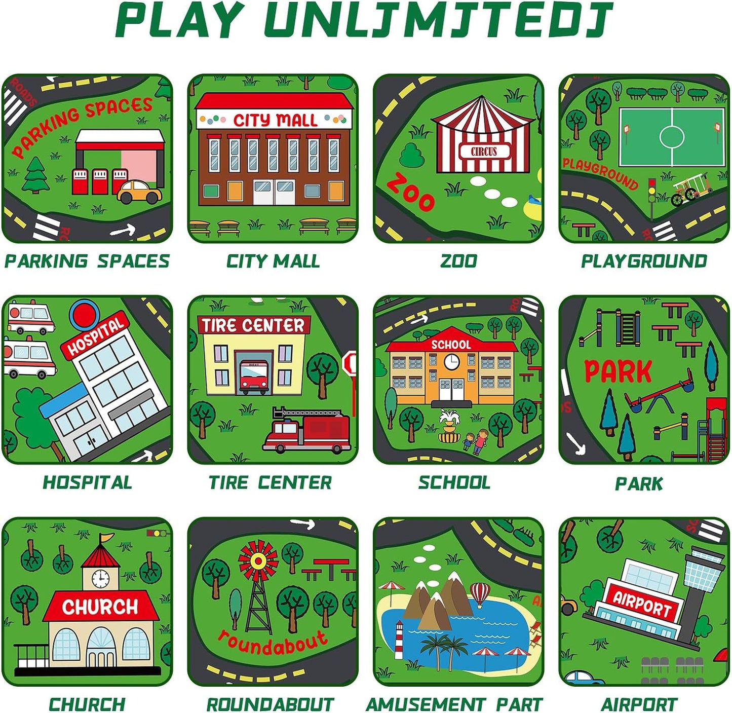 Kids Carpet Playmat Rug 5 x 7 ft Player Car Rug, City Life Traffic Road Map Mat Educational Game Area Mat for Toddler Children Playroom Classroom Bedroom(Green)
