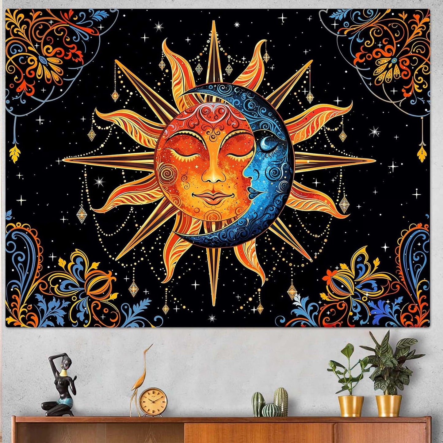 Lunerfex Sun and Moon Tapestry Mandala Wall Tapestry, Cute Tapestries for Bedroom Ceiling Tapestries Wall Hanging for Bedroom Living Room Decor Sun-1 60"x80"