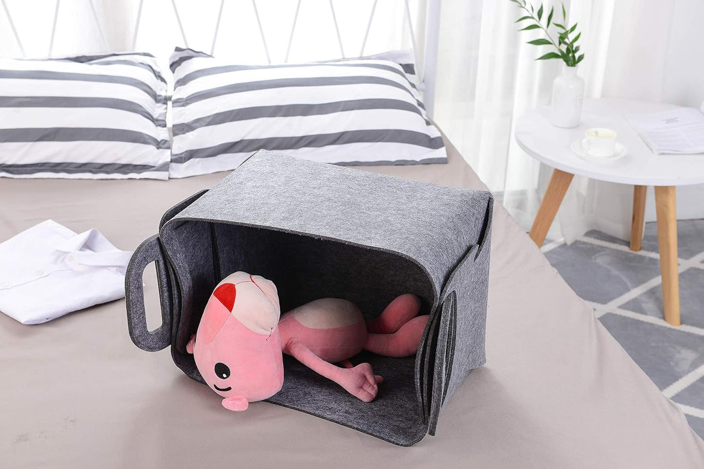 Minoisome Storage Basket Felt Storage Bin Collapsible& Convenient Box Organizer with Carry Handles for Office Bedroom Closet Babies Nursery Toys Laundry (Gray, 15.7inch（L）×11inch（W）×10inch（H）)