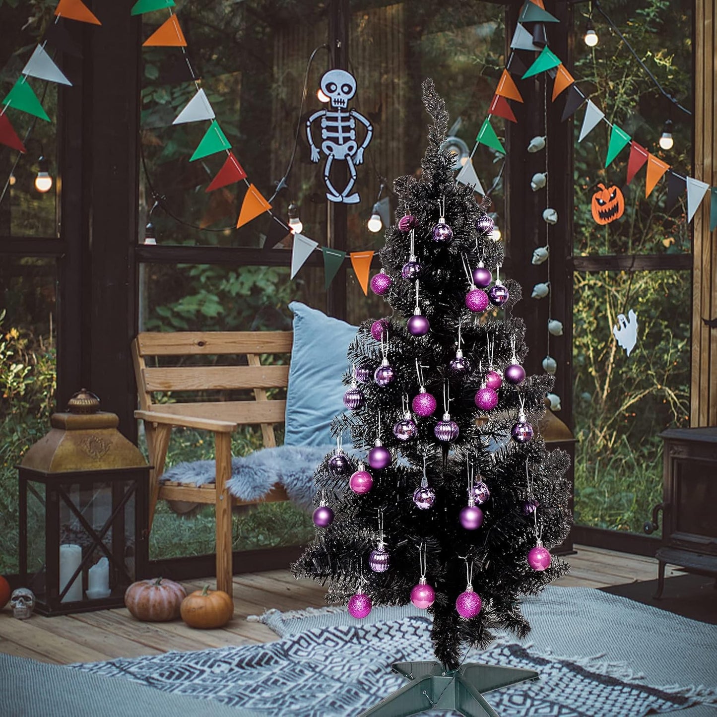 Lulu Home Halloween Hanging Ornaments, 34 Ct 1.57" Pre-Strung Plastic Balls, Shatterproof Barrel Packed Balls for Holiday Party Wreath Tabletop Tree Decorations, Purple