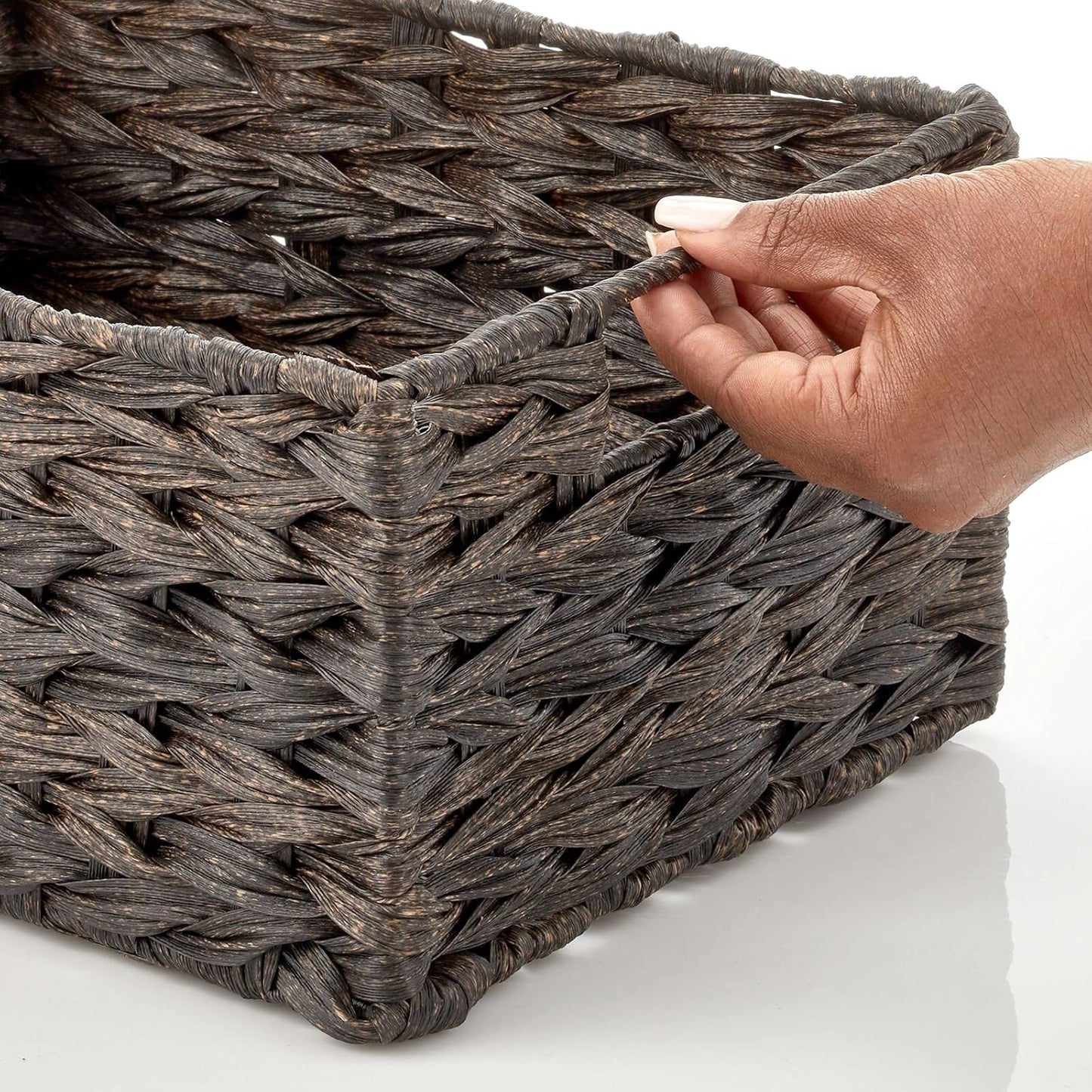 mDesign Woven Farmhouse Kitchen Pantry Food Storage Organizer Basket Box - Container Organization for Cabinets, Cupboards, Shelves, Countertops, Store Potatoes, Onions, Fruit, 6 Pack, Espresso Brown