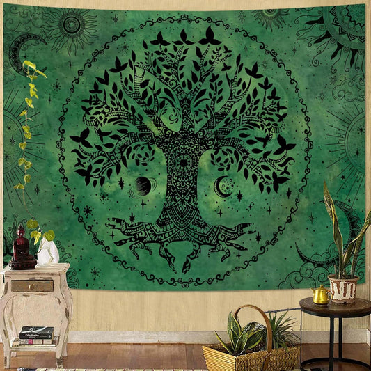 Lunerfex Tree of Life Mandala Tapestry Boho Tapestry for Bedroom Green Tapestries Wall Hanging Living Room Wall Art and Home Decor 44x60