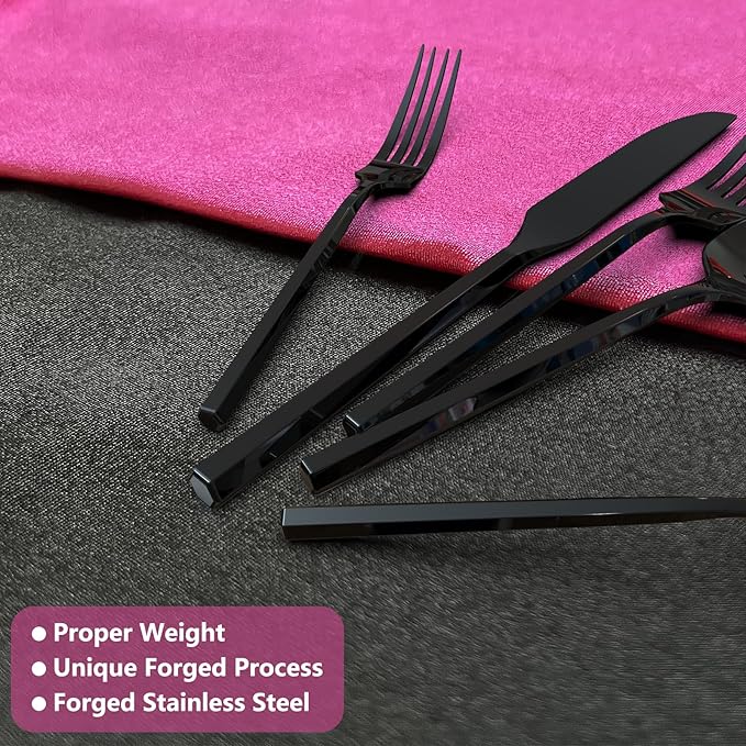 Black 20 Piece Stainless Steel Silverware Set, Handle Flatware, Modern Mirror Finish Cutlery Set, Service for 4, Dishwasher Safe