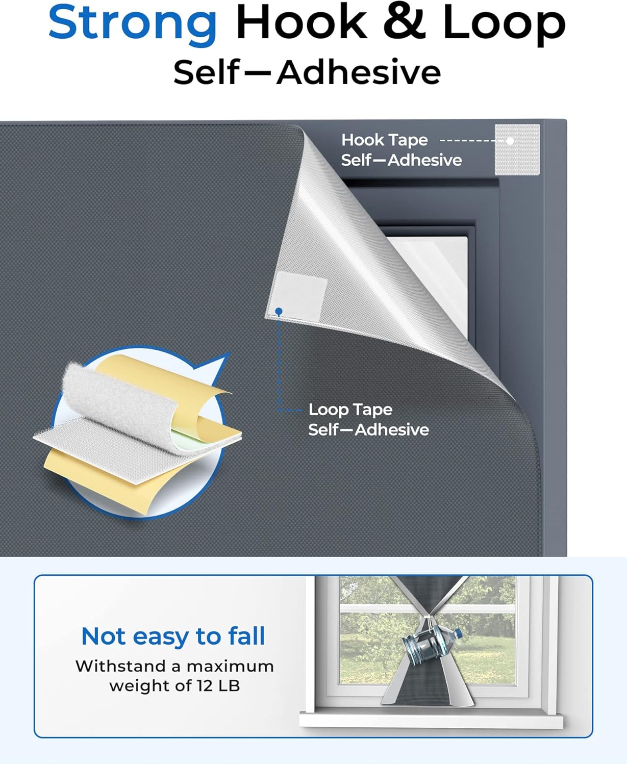 Sumobaby Blackout Curtains for Bedroom Portable 114"x57",Black Out Window Cover with Heat-Resistant Hook&Loop Tapes,100% Blackout Shades,Blinds for Windows Easy to Cut Fit for Baby Room&TV Room(Gray)