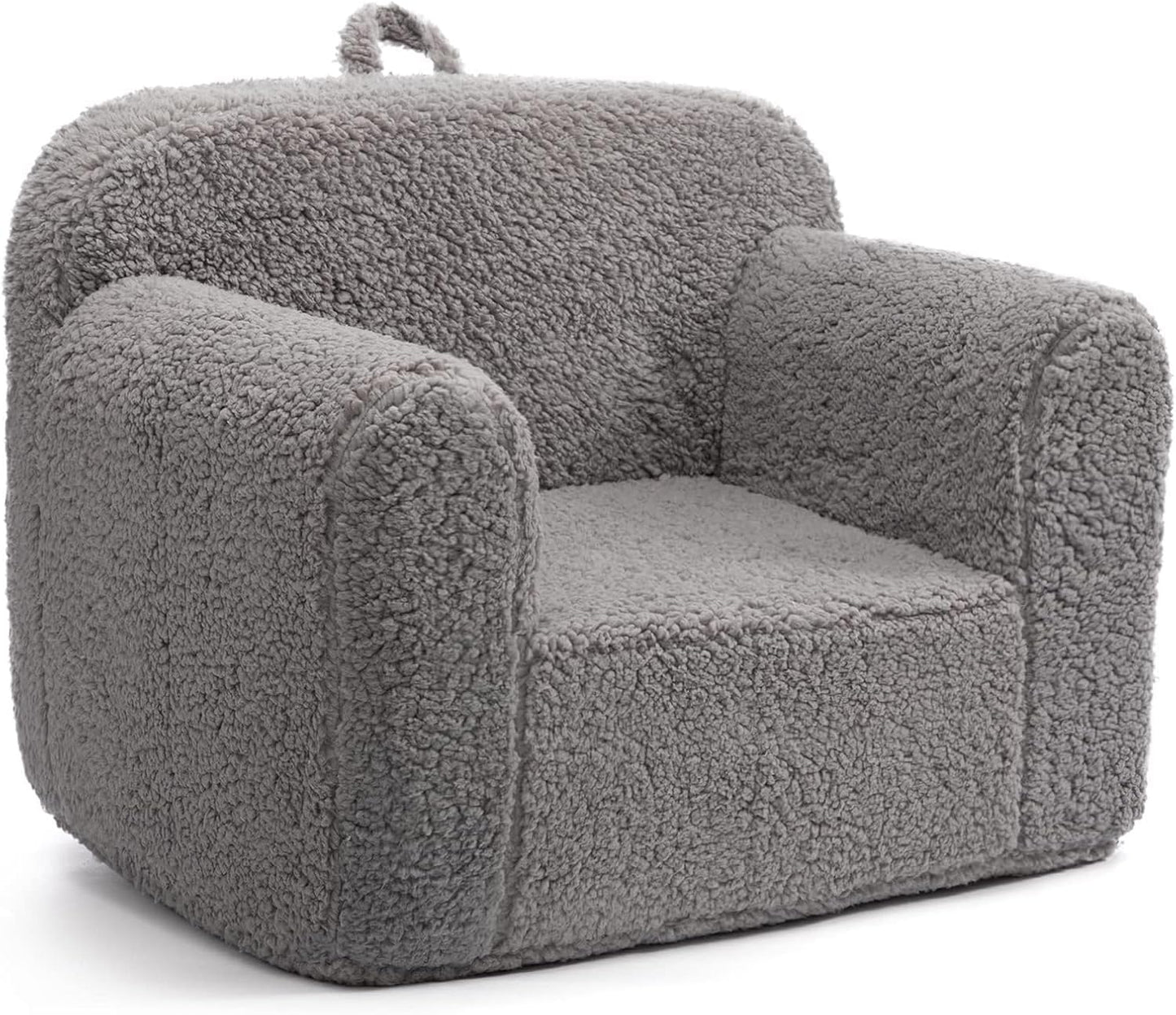 ALIMORDEN Kids Ultra-Soft Snuggle Foam Filled Chair, Toddler Cuddly Sherpa Reading Couch for Boys and Girls, Grey