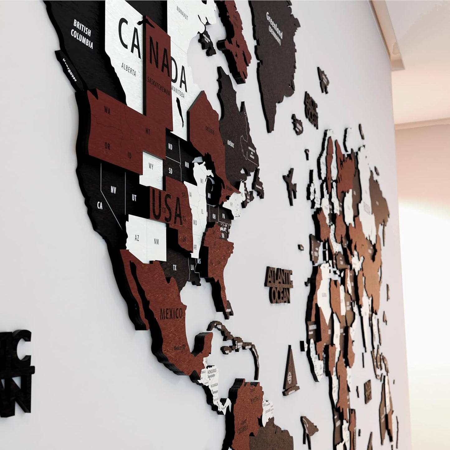 Colorfull Worlds 3D Wooden World Map Wall Art | Unique Wall Decor with Pins for Travel Enthusiasts | Home and Office Wall Décor | Burgundy | Medium