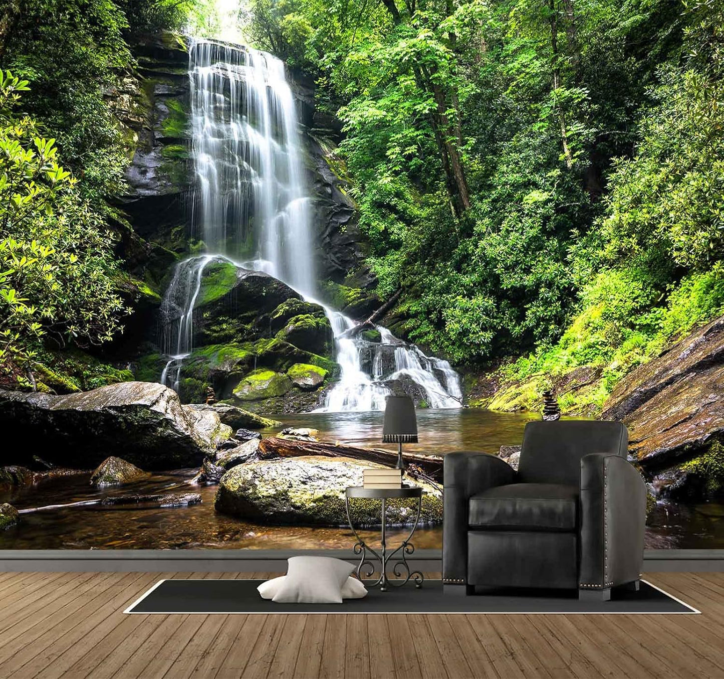 108''x75''Cascading Waterfalls in Forest Wall Mural Large Wallpaper Mural Wall Decor for Bedroom, Living Room, Kids Room(Not Self-Adhesive)