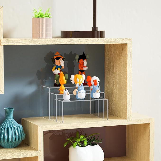 9x9.5x10 Inch Clear Display Risers Shelf 3pcs, Countertop Rectangular Acrylic Display Stands for Funko Pop Figure, Bags, Collectibles