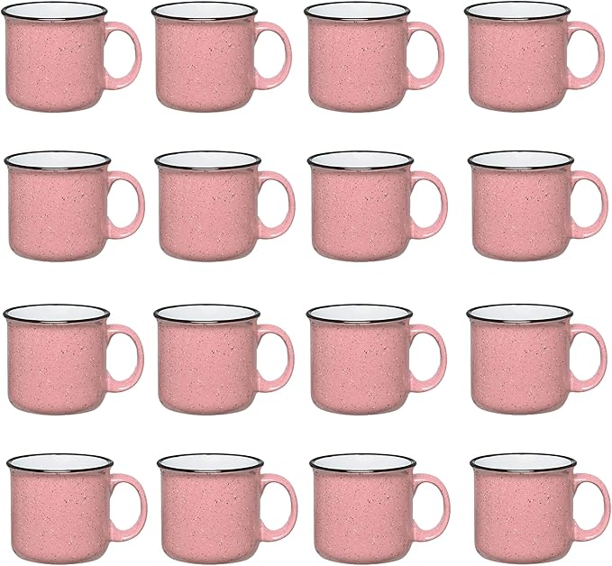 Set of 16 Ceramic Campfire Mugs – 15 Oz, Pink – Coffee & Tea Cups for Home, Work, Travel, Camping – Customizable, Great for DIY, Events, Companies