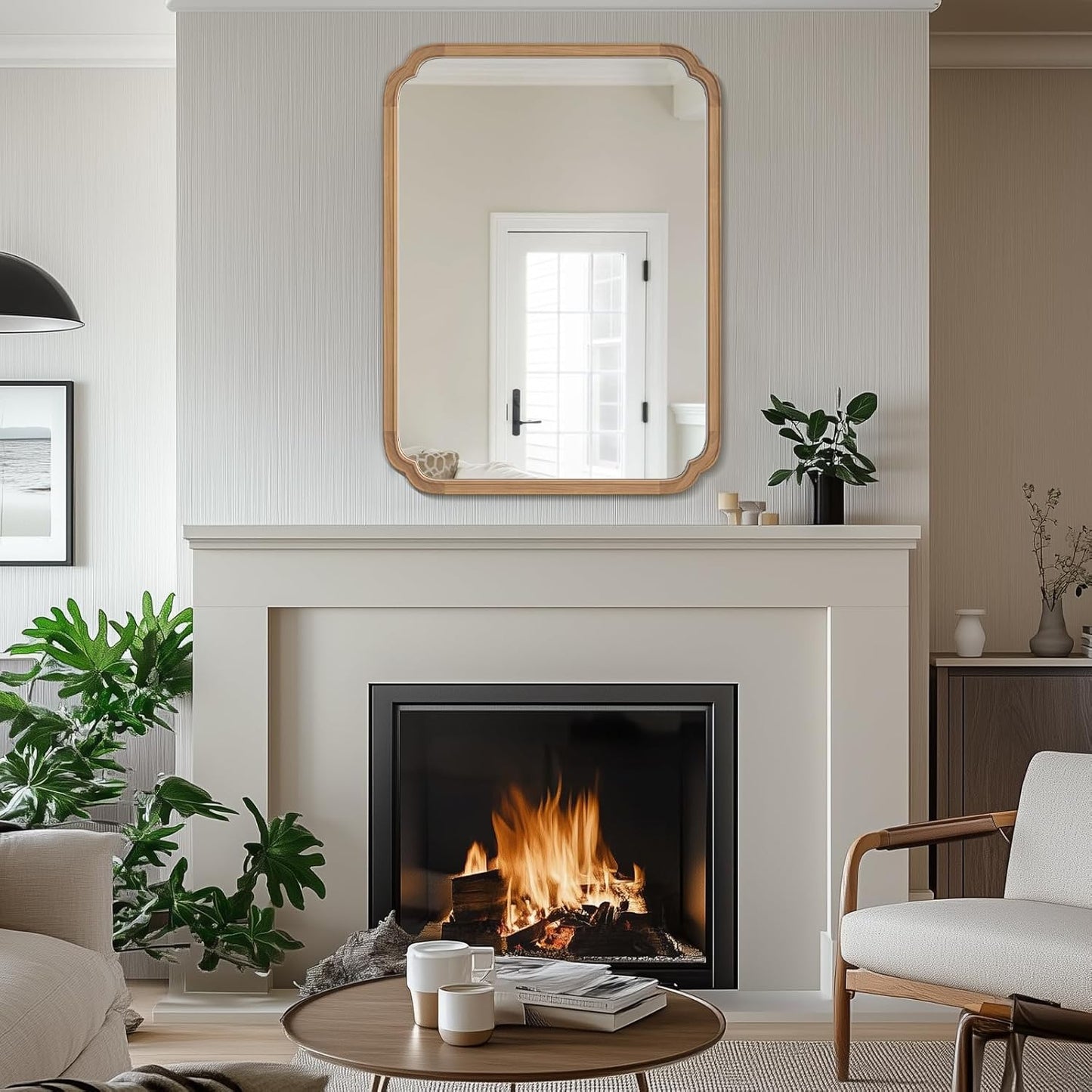 WallBeyond 30" x 40" Rounded Corner Arch Wall Mirror with Wood Frame for Entryway, Living Room or Bedroom Home Decor - Light Woodgrain [30 x 40 inches, Honey-Colored]