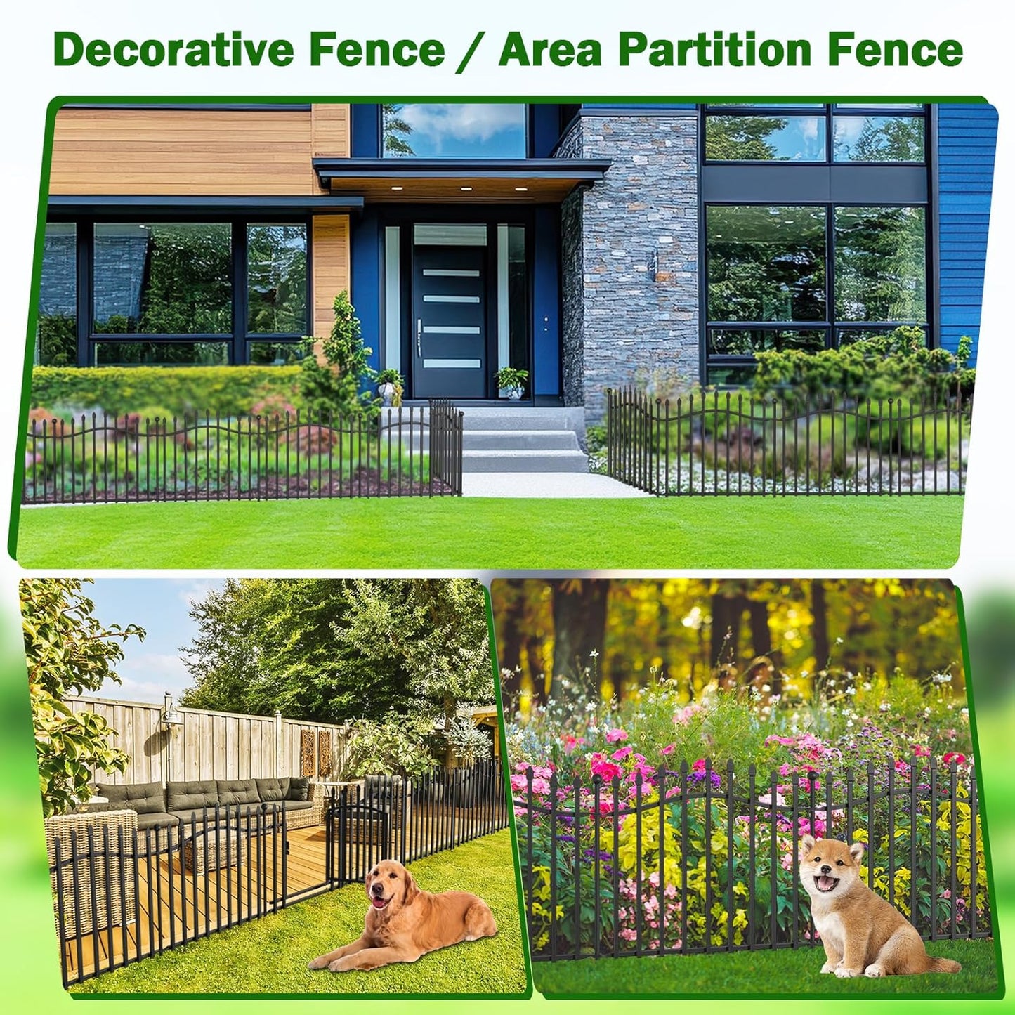 No-Dig Garden Decorative Fence with Gate - 5 Panels 24in H x 11.25ft L, Heavy-Duty Rust-Resistant Metal Dog Fence with Arched Design for Yard, Patio, and Flower Beds - Ideal for Pets and Landscaping