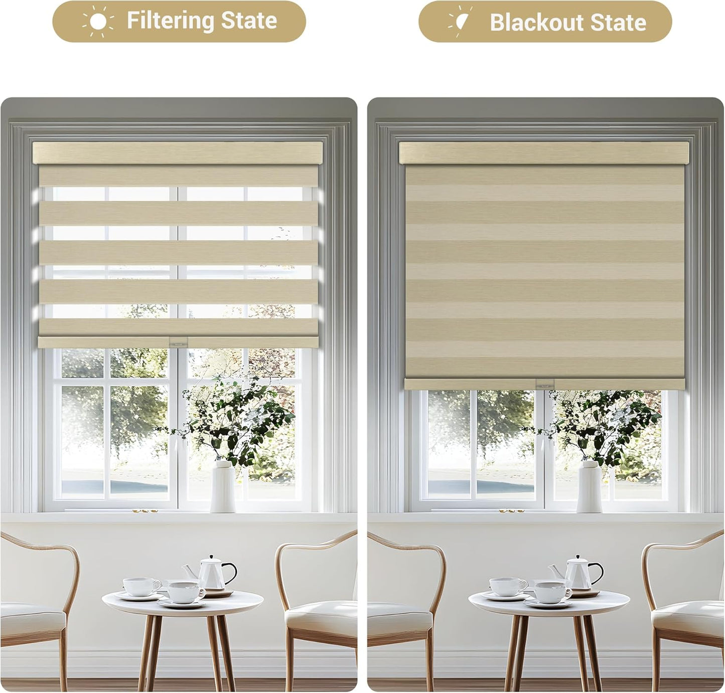 Cordless Zebra Blinds for Windows, Blackout Interior Blinds,Easy to Install,UV Protection,for Offices and Home,Custom Roller Shades, Mousse Beige,60" W x 64" H